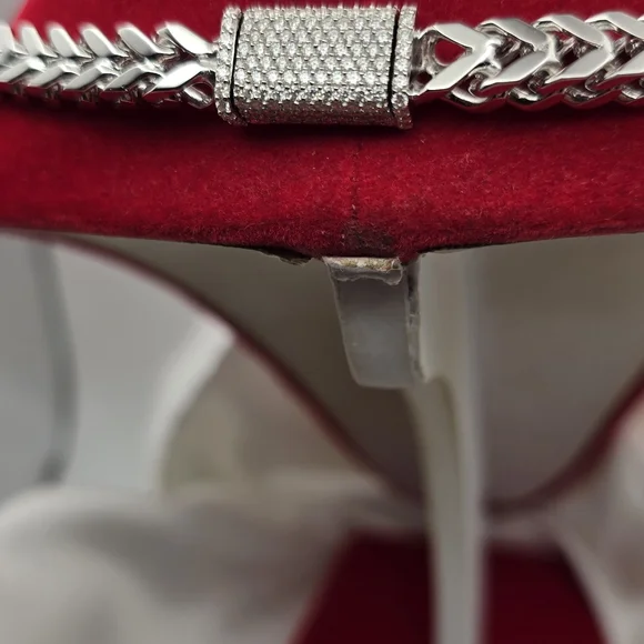 18k White Gold Over Sterling Silver Franco Chain Necklace With Moissanite Clasp